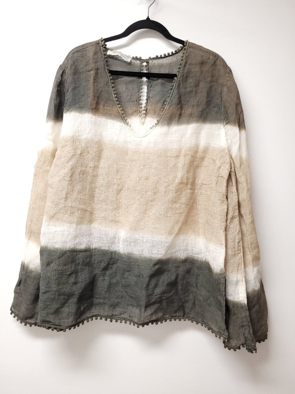 Haris Cotton Linen V Neck Long Sleeve Blouse Size XL